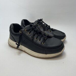 BILLY Comfort Low Wide Sneakers Black Leather Wraparound zipper Wom Sz 8.5 W